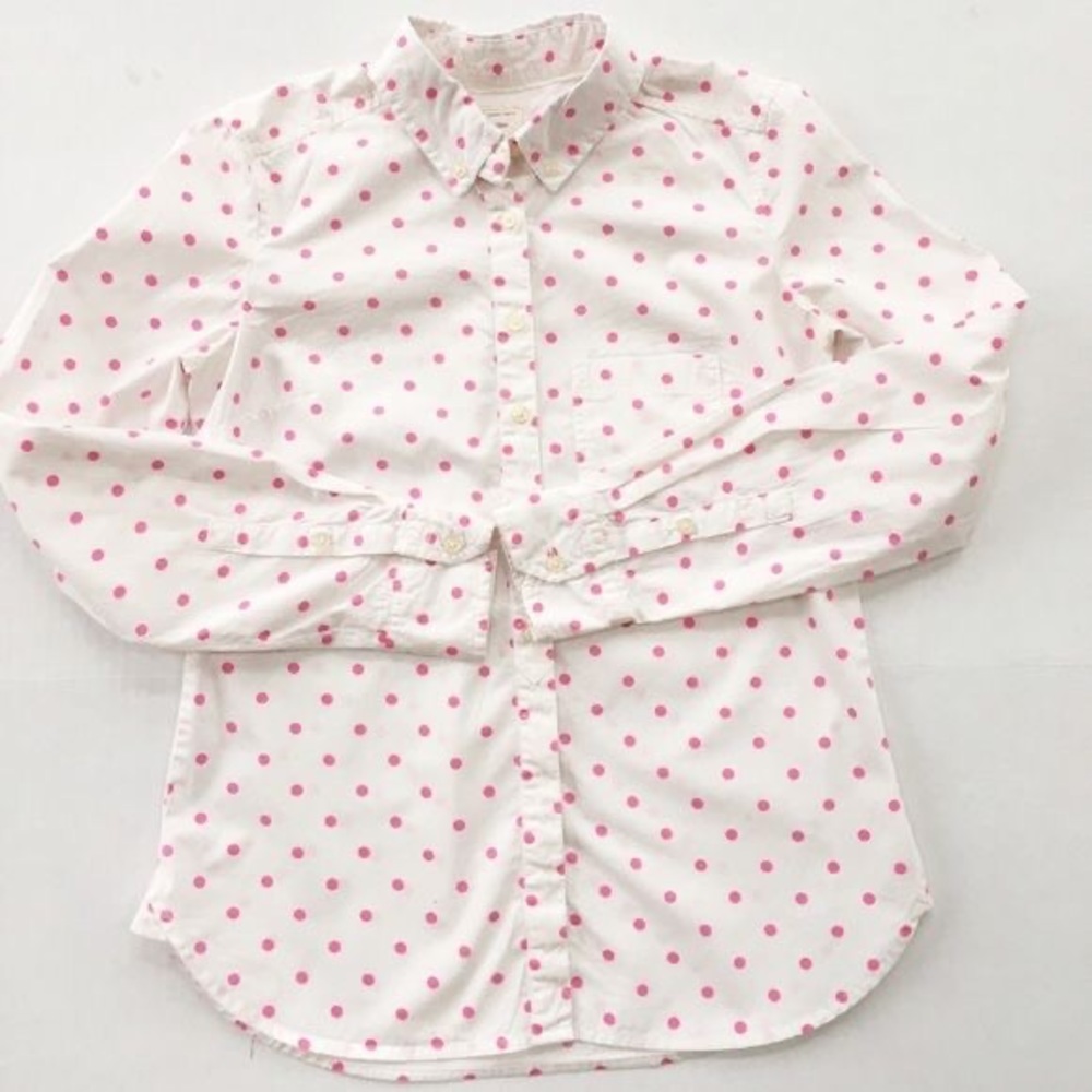 Gap Pink polka dots Shrunken Boyfriend Button Down Shirt size XL
